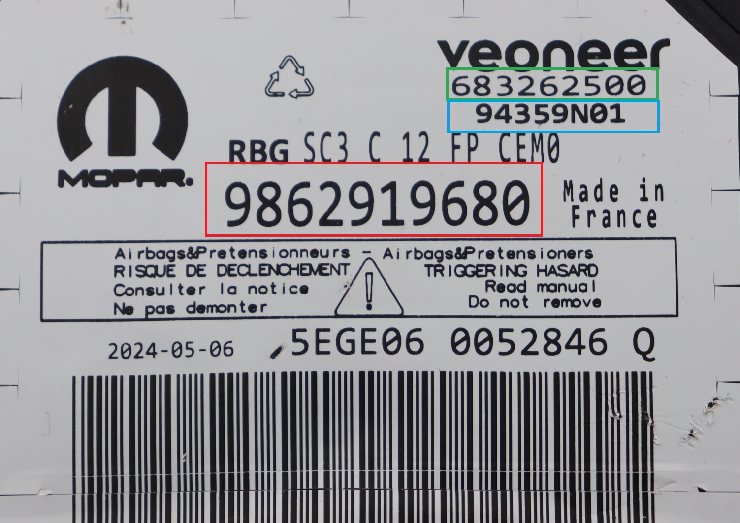 Opel - Vivaro C facelift v.a. 2023 Airbagmodule reparatie