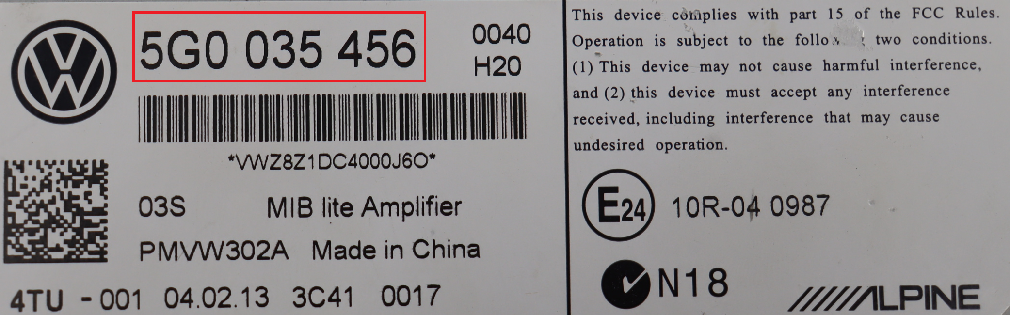 Volkswagen - Golf 7 vanaf 2012 Versterker reparatie