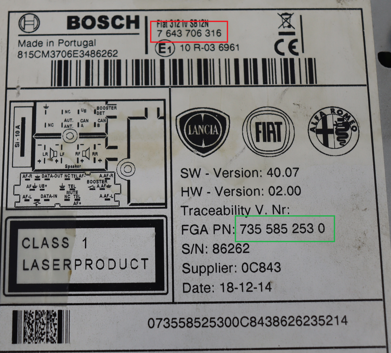 Fiat - 500 facelift vanaf 2015 Radio CD-Speler reparatie