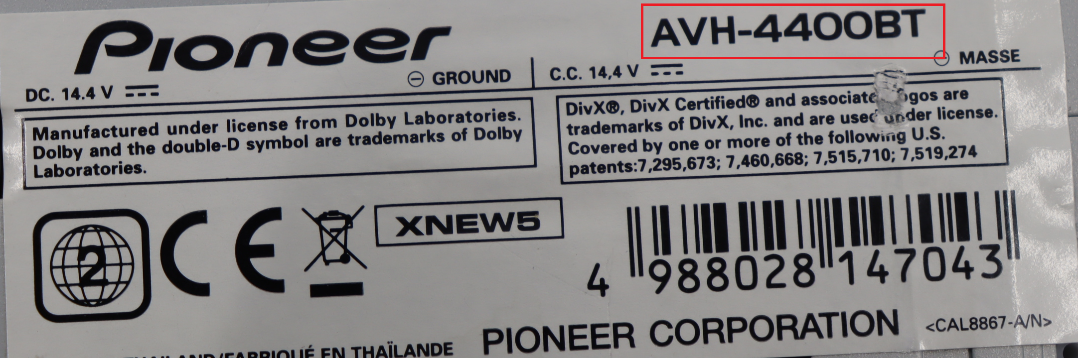 Aftermarket Radios - Pioneer AVH-4400BT  reparatie